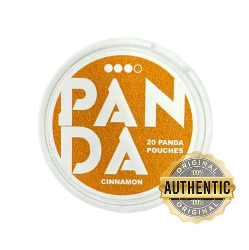 Panda cinnamon pouches packaging with 'Original Authentic' badge on a white background