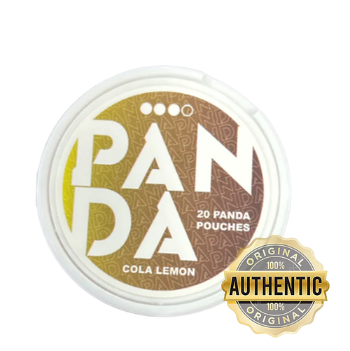 Panda cola lemon product packaging with 'Original Authentic' badge on a white background