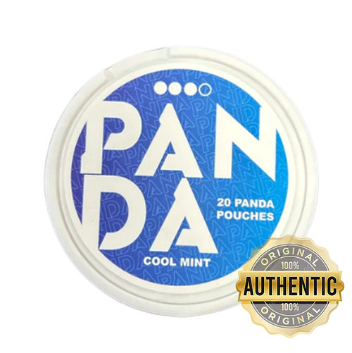 Panda cool mint pouch with blue label and 'Original Authentic' badge on a white background