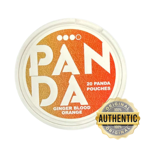 Panda ginger blood orange pouch with 'Authentic' stamp on a white background