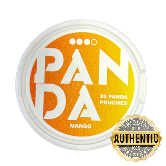 Panda mango pouches packaging with 'Authentic' badge on a white background