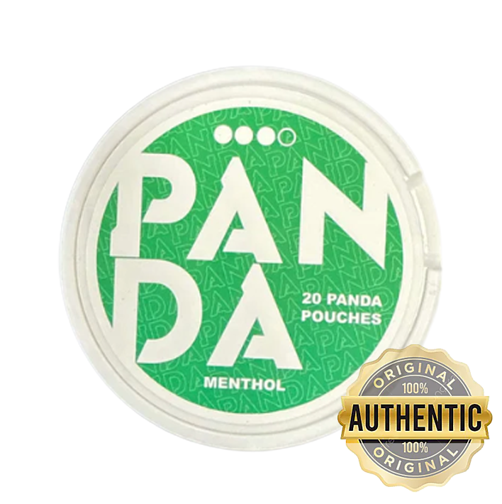 Panda menthol pouches packaging with green label and 'Authentic' badge on a white background