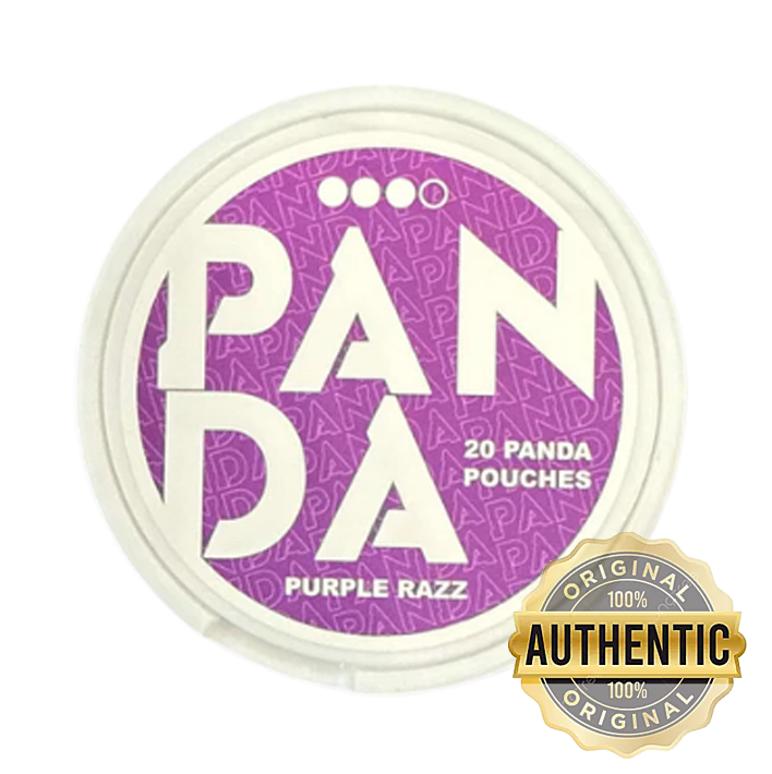Panda purple razz packaging with 'Authentic' stamp on a white background