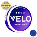 Velo nicotine pouch container with 'Groovy Grape' flavor on a white background