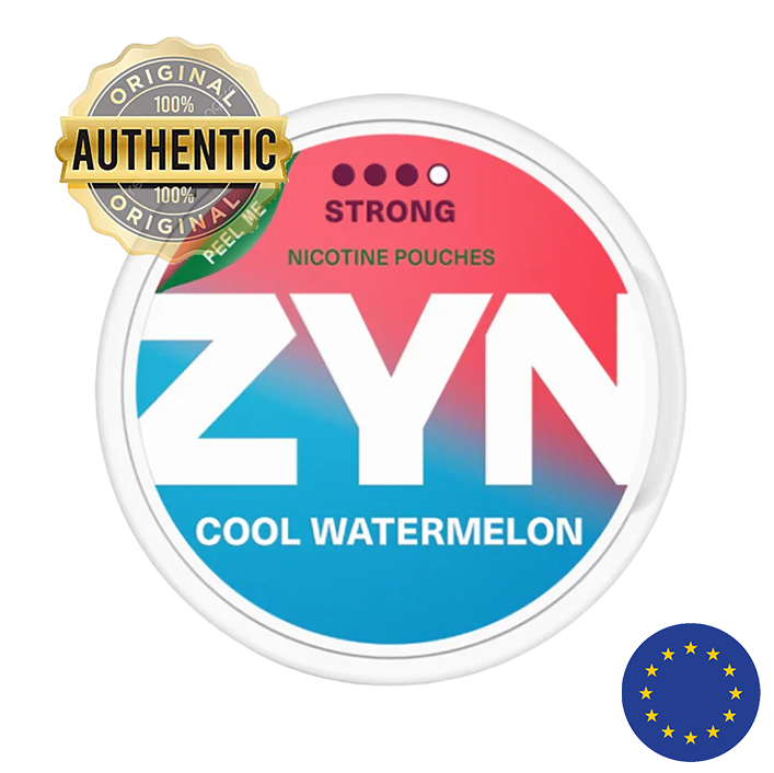 ZYN nicotine pouch container with 'Cool Watermelon' flavor on a white background